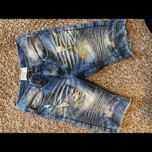 Distressed jean shorts